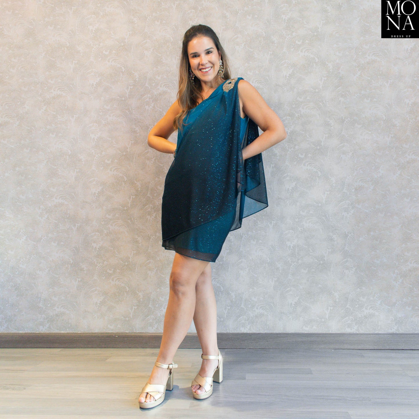 VESTIDO CORTO ANTONIA PETROLEO