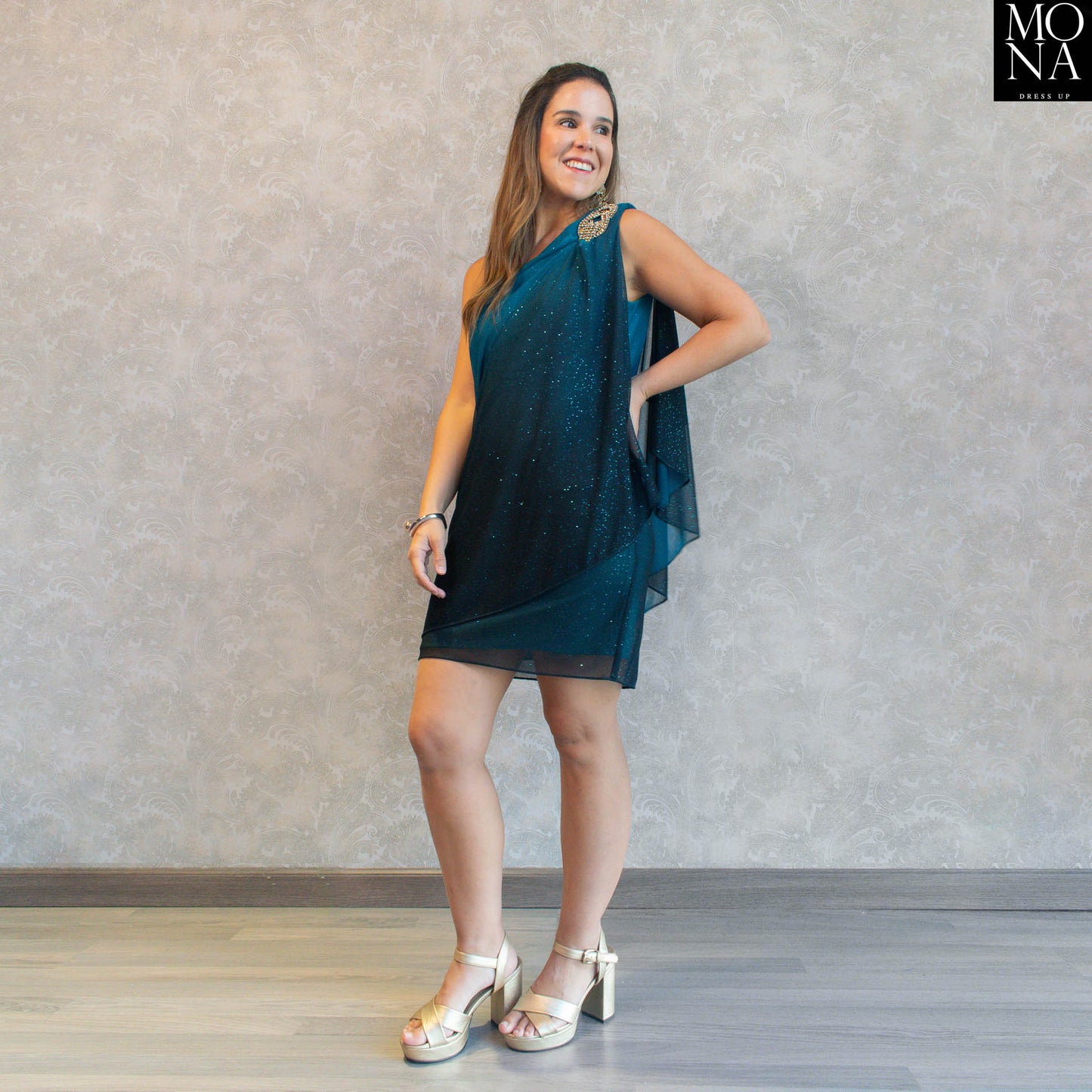 VESTIDO CORTO ANTONIA PETROLEO