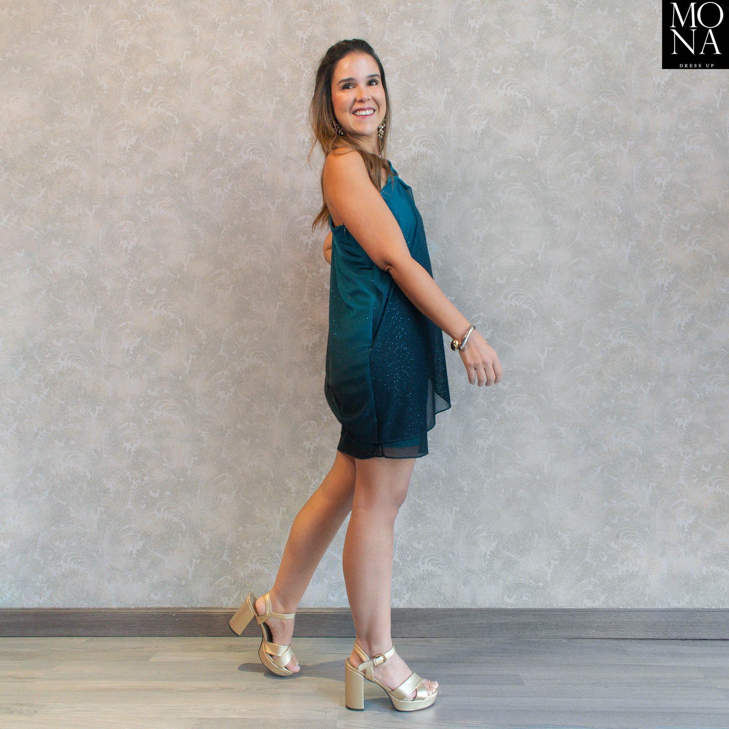 VESTIDO CORTO ANTONIA PETROLEO