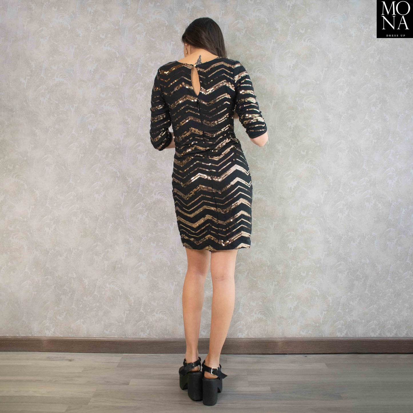 VESTIDO CORTO JOSEFINA LENTEJUELAS NEGRO